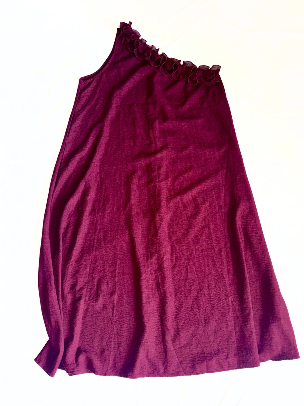 SHEIN Burgundy One-Shoulder Ruffle Maxi Dress